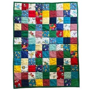 VINTAGE Handmade Sesame Street Patchwork Baby Blanket Quilt